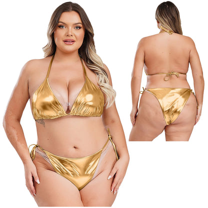 Moteriškas Blizgantis Bikini Dideliems Dydžiams - Metalinė Maudymosi Apranga S-4XL