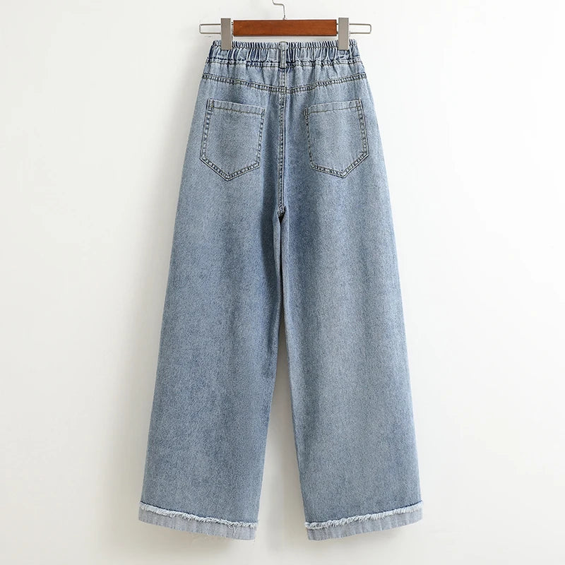 Moterų Aukštu Liemeniu Platus Džinsai -  Wide Leg Denim Kelnės