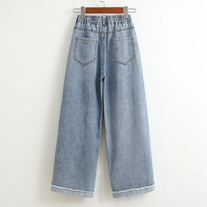 Moterų Aukštu Liemeniu Platus Džinsai -  Wide Leg Denim Kelnės