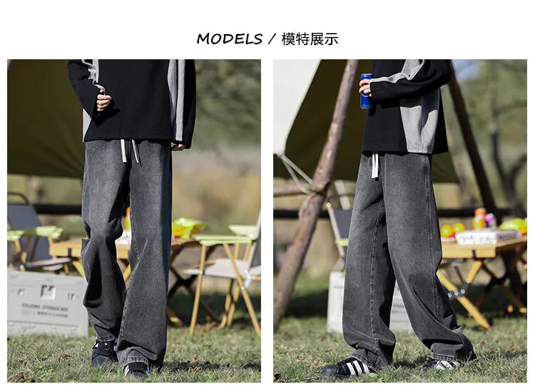 Vyriški Klasikiniai Džinsai - Laisvi Platūs Ilgi su Elastingu Liemeniu