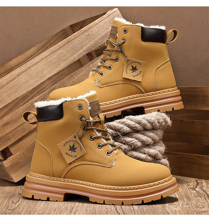 Vyriški Žieminiai Batai su Kailiuku - Šilti Aukšti Batai Storais Padais