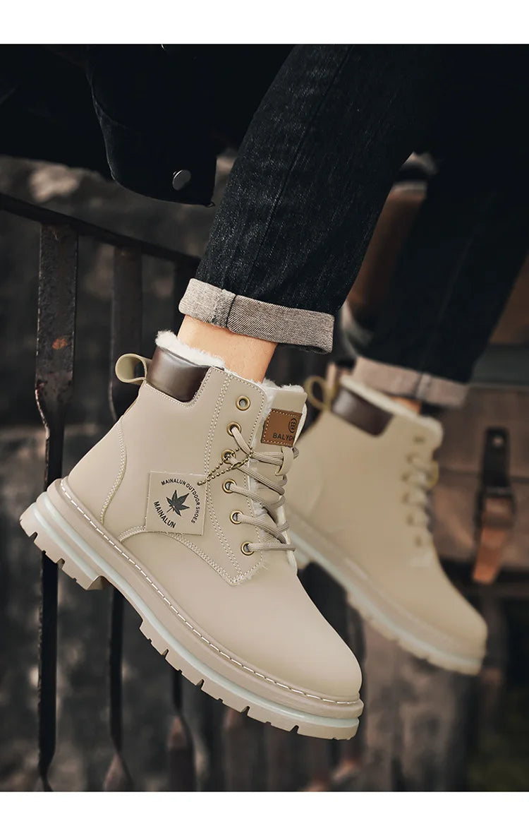 Vyriški Žieminiai Batai su Kailiuku - Šilti Aukšti Batai Storais Padais