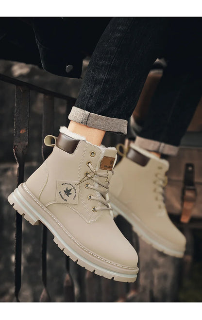 Vyriški Žieminiai Batai su Kailiuku - Šilti Aukšti Batai Storais Padais