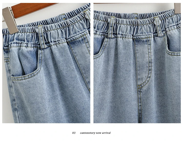 Moterų Aukštu Liemeniu Platus Džinsai -  Wide Leg Denim Kelnės