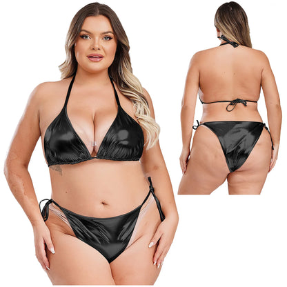 Moteriškas Blizgantis Bikini Dideliems Dydžiams - Metalinė Maudymosi Apranga S-4XL