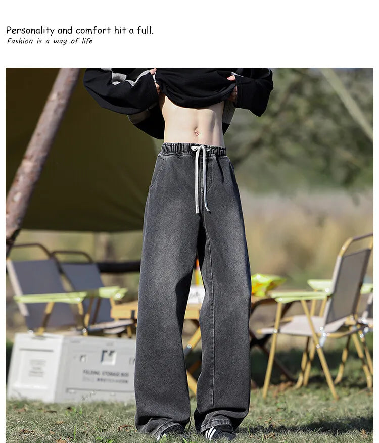 Vyriški Klasikiniai Džinsai - Laisvi Platūs Ilgi su Elastingu Liemeniu