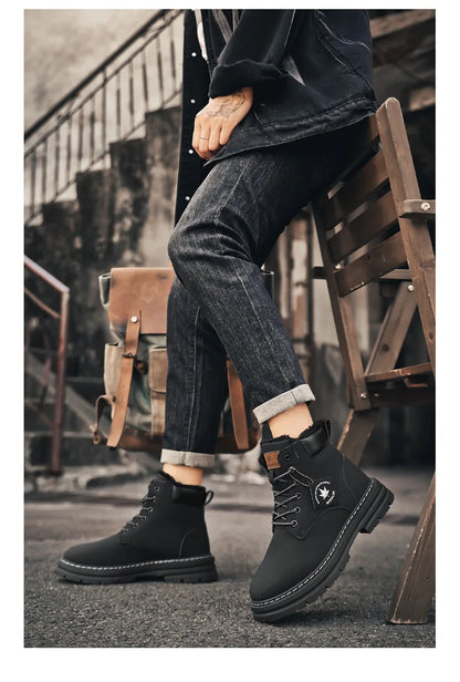 Vyriški Žieminiai Batai su Kailiuku - Šilti Aukšti Batai Storais Padais