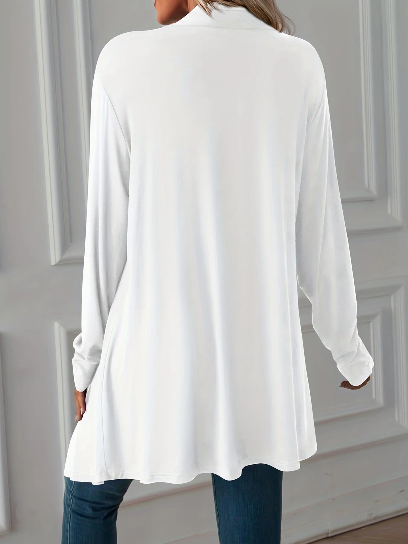 Moteriškas Ilgas Kardiganas - Rudens Vienspalvis Ilgomis Rankovėmis