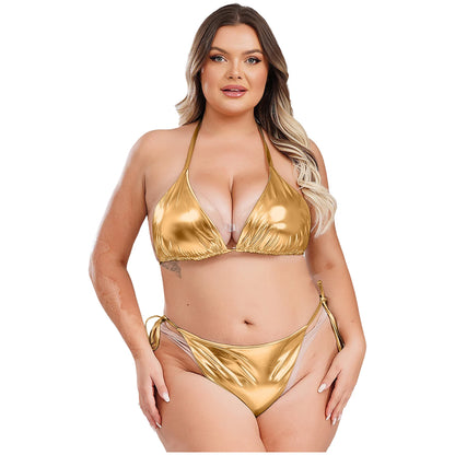 Moteriškas Blizgantis Bikini Dideliems Dydžiams - Metalinė Maudymosi Apranga S-4XL