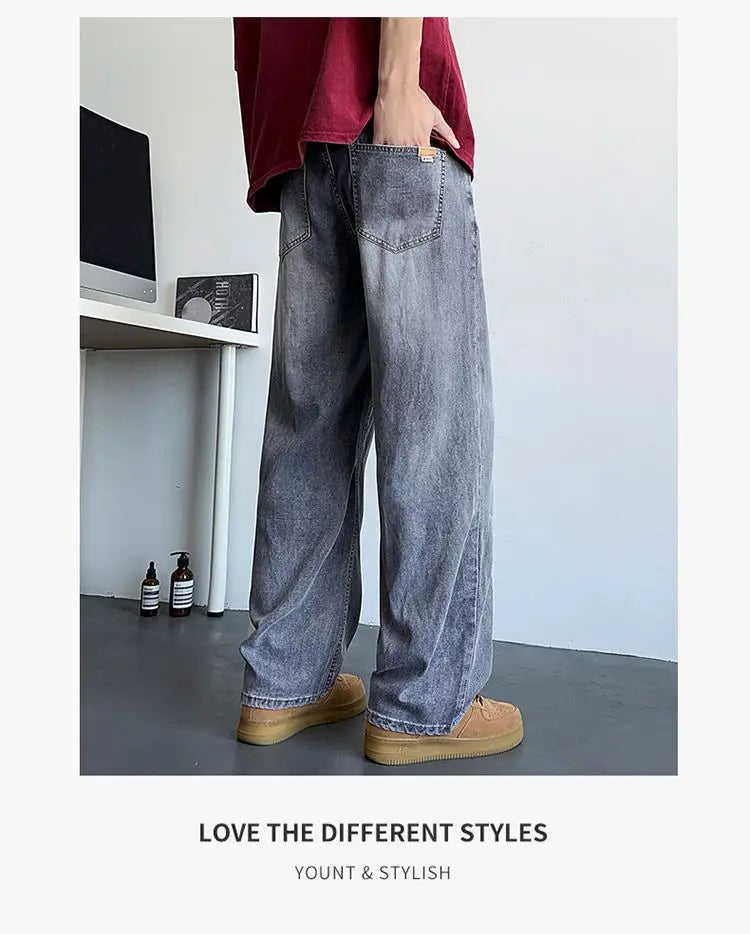 Vyriški Baggy Džinsai - Madingi Laisvo Kirpimo Denim Kelnės Gatvės Stiliui Korėjietiška Mada