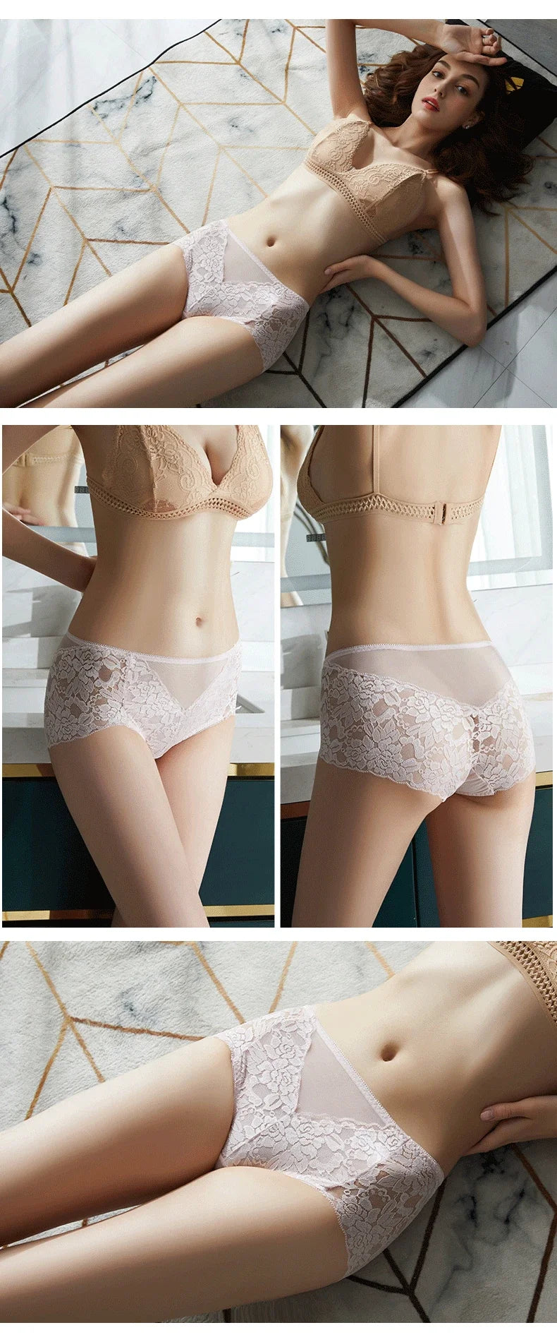 Moterų Nėrinių Kelnaitės - Elegantiškos Aukštu Liemeniu su Gėlių Raštu