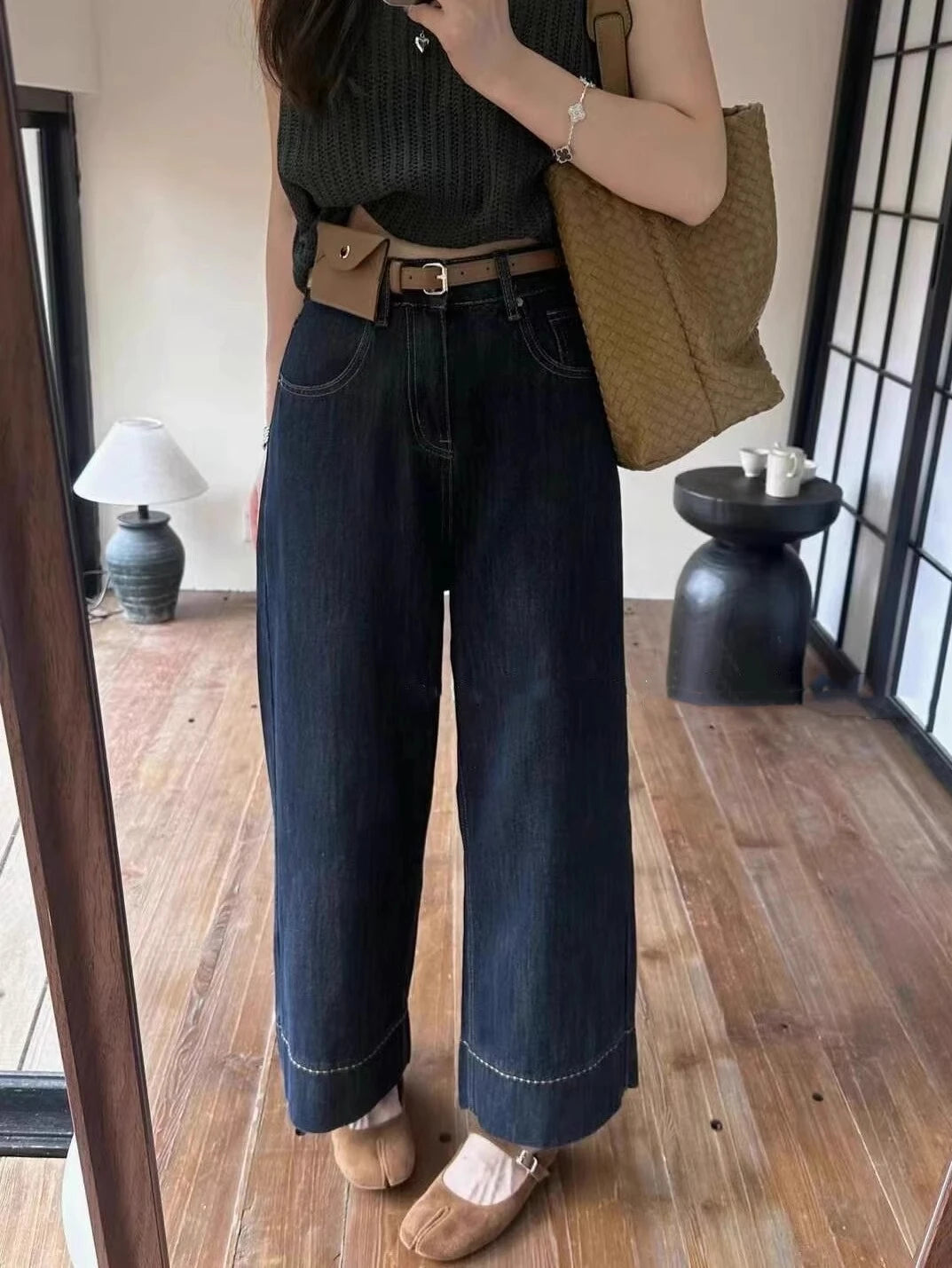 Moteriški Džinsai Tiesaus Kirpimo - Lieknėjantys Kelnės su Varpeliu Rudens