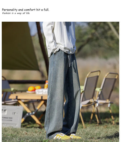 Vyriški Klasikiniai Džinsai - Laisvi Platūs Ilgi su Elastingu Liemeniu