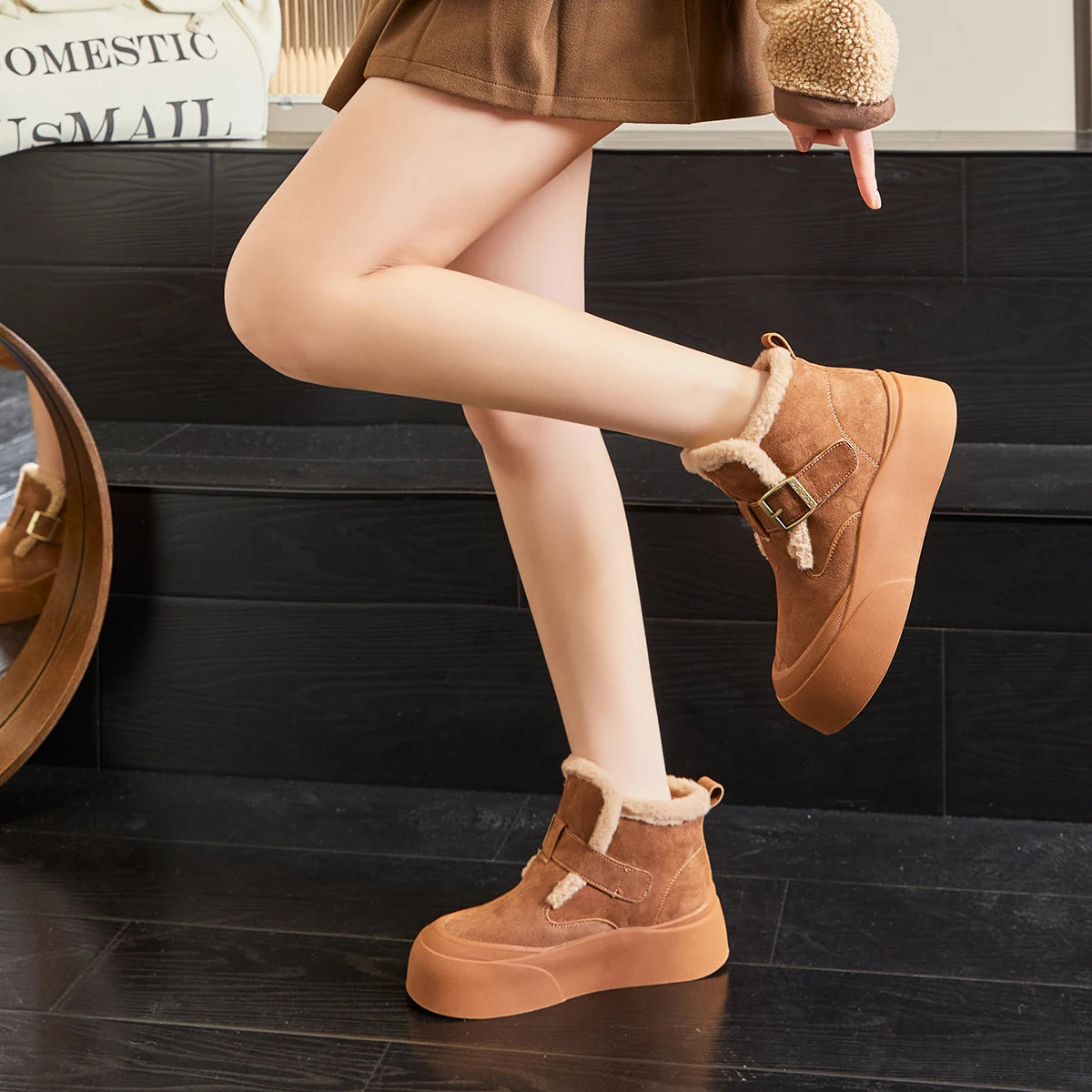 Žieminiai Sniego Batai Moterims  - Natūrali Oda - Šilti su Flisinė Pamušalu