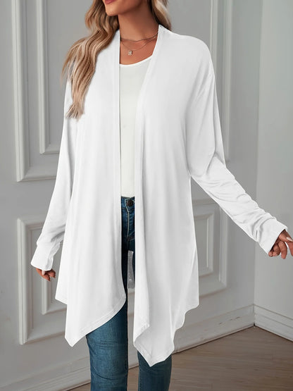 Moteriškas Ilgas Kardiganas - Rudens Vienspalvis Ilgomis Rankovėmis