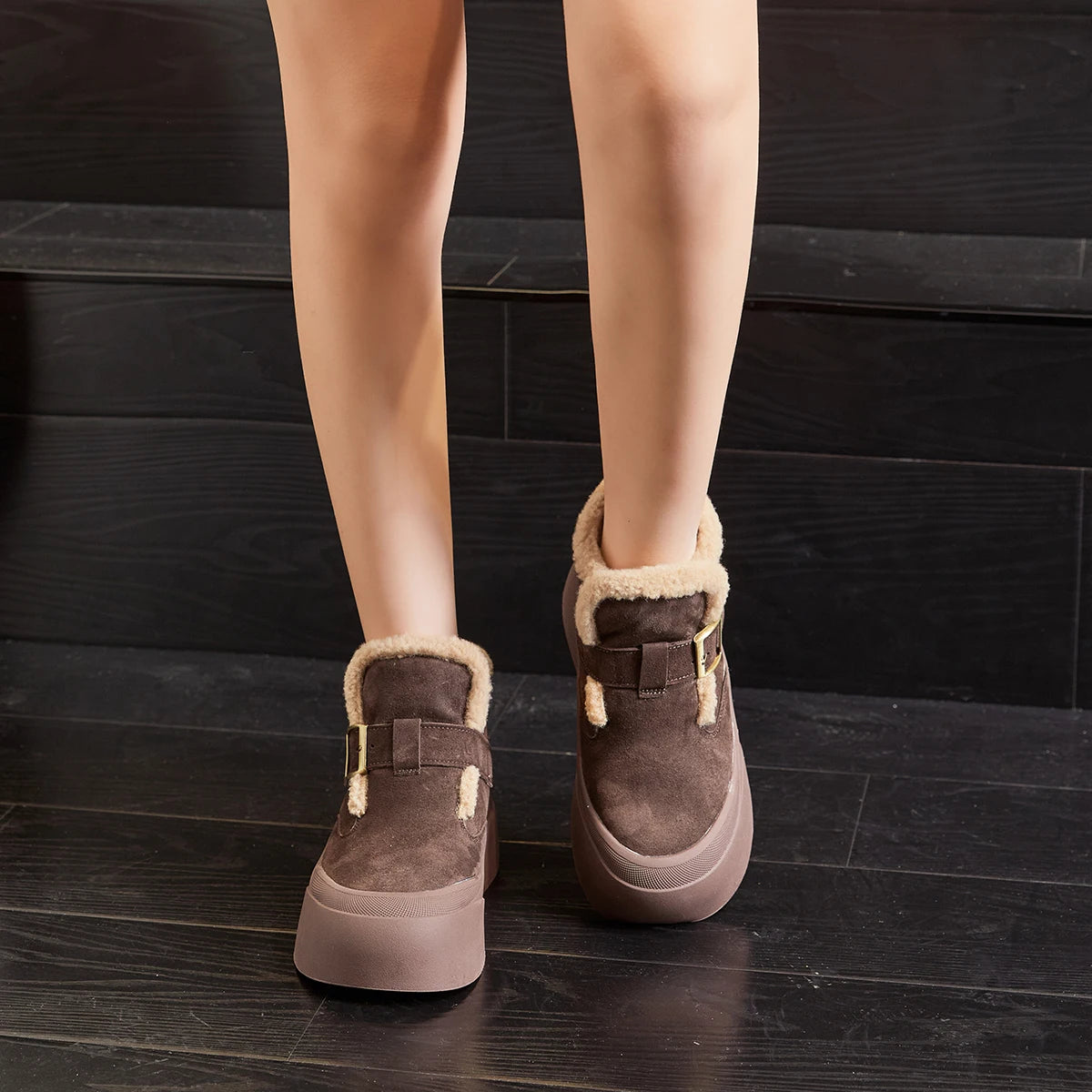 Žieminiai Sniego Batai Moterims  - Natūrali Oda - Šilti su Flisinė Pamušalu