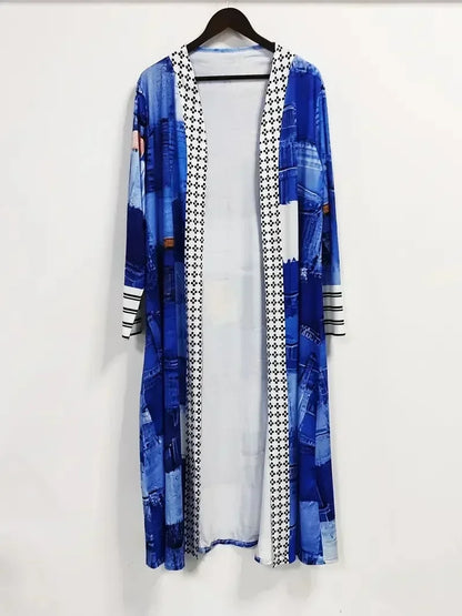 Moteriška Ilga Striukė su Spaudiniu - Stilingas Kardiganas Pavasario-Rudens Sezonui