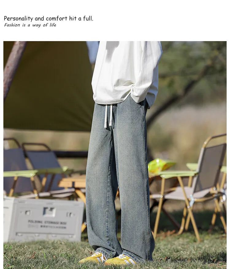 Vyriški Klasikiniai Džinsai - Laisvi Platūs Ilgi su Elastingu Liemeniu