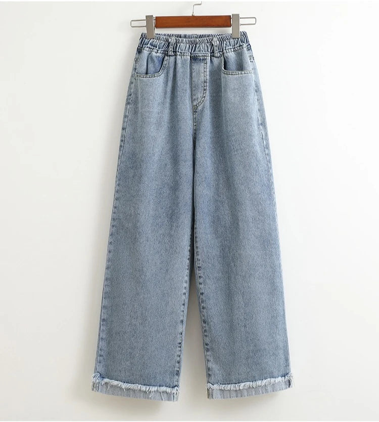 Moterų Aukštu Liemeniu Platus Džinsai -  Wide Leg Denim Kelnės
