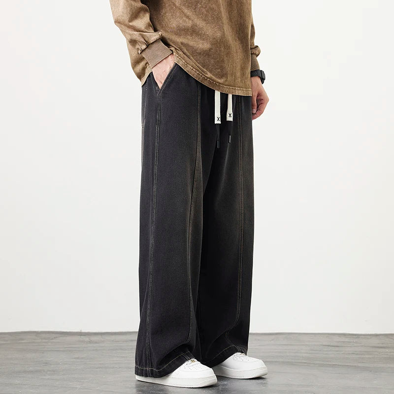 Vyriški Laisvi Baggy Džinsai - Streetwear Stiliaus Plačios Kelnės su Elastingu Liemeniu