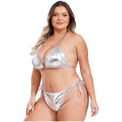 Moteriškas Blizgantis Bikini Dideliems Dydžiams - Metalinė Maudymosi Apranga S-4XL