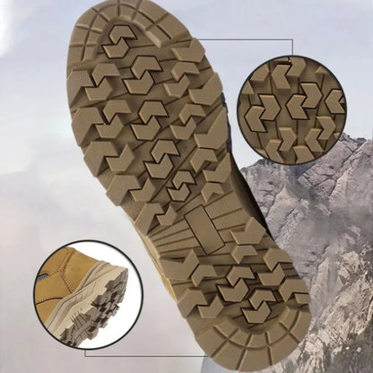 Winter Mens Boots Leather Mens Snow Boots Plush Warm Work Boots Outdoor Hiking Climbing Shoes Waterproof Non-slip Ankle Boots