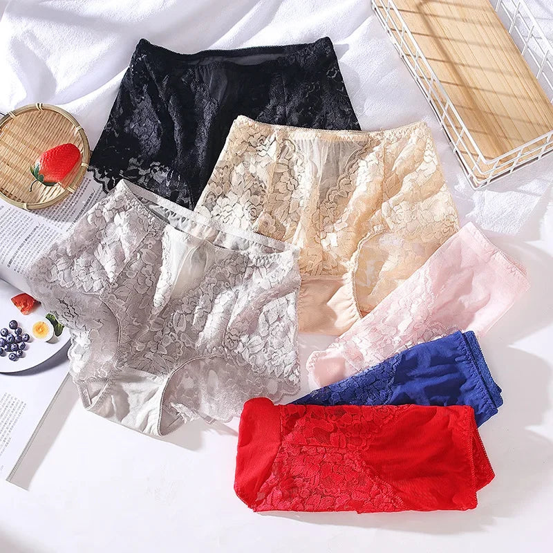 Moterų Nėrinių Kelnaitės - Elegantiškos Aukštu Liemeniu su Gėlių Raštu