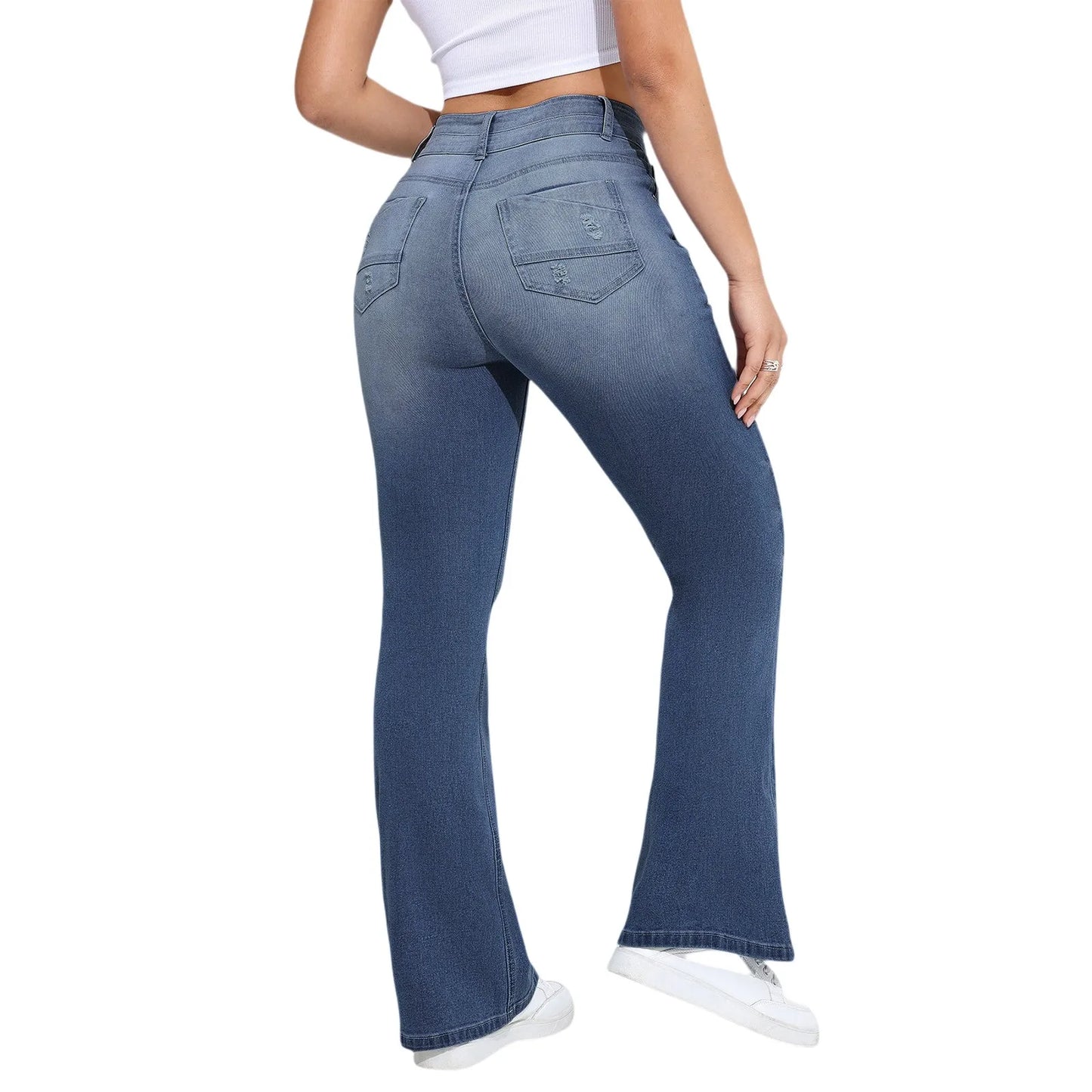 Moterų Džinsai su Klešomis - Bell Bottom Tiesios Kojos  Darbo Kelnės