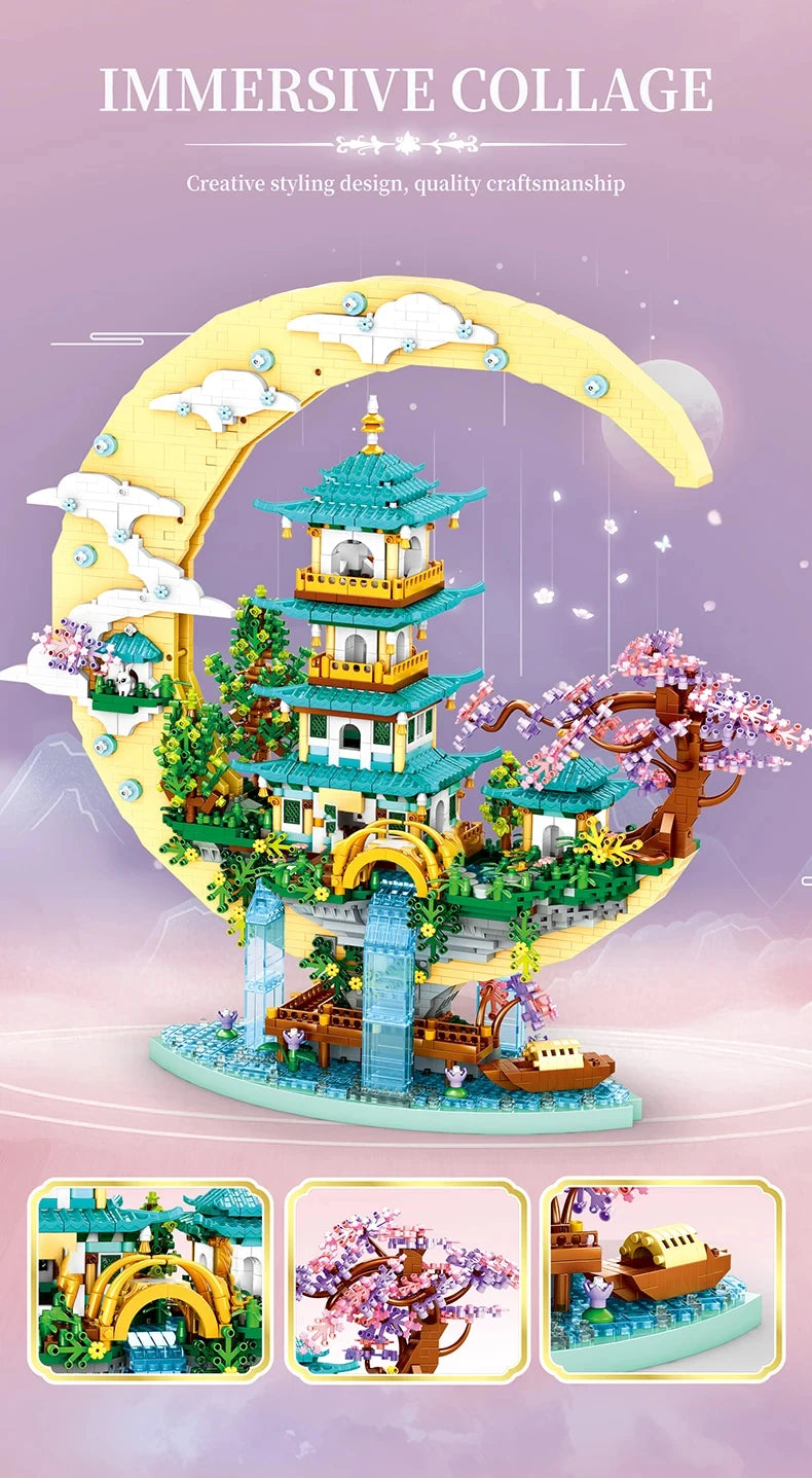 MOC Mėnulio Rūmai - Krioklys, Tvenkinys, Pilis - Konstruktorius su Apšvietimu Vaikams