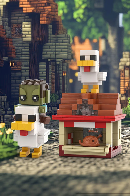 MOC Minecraft Vištos Jojikas - Interaktyvus Žaidimas - Lavos Višta Konstruktorius