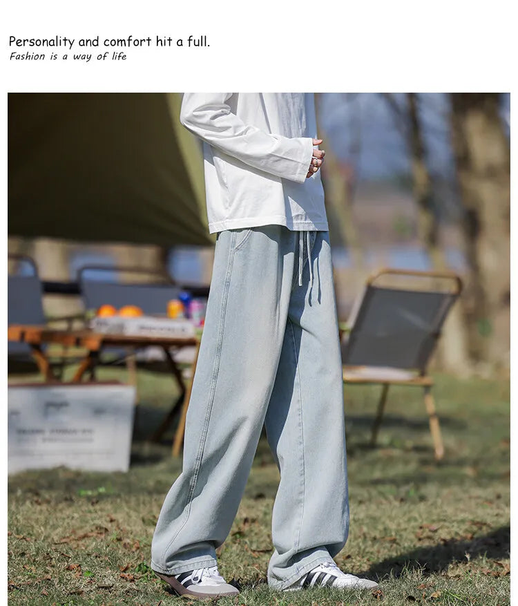 Vyriški Klasikiniai Džinsai - Laisvi Platūs Ilgi su Elastingu Liemeniu