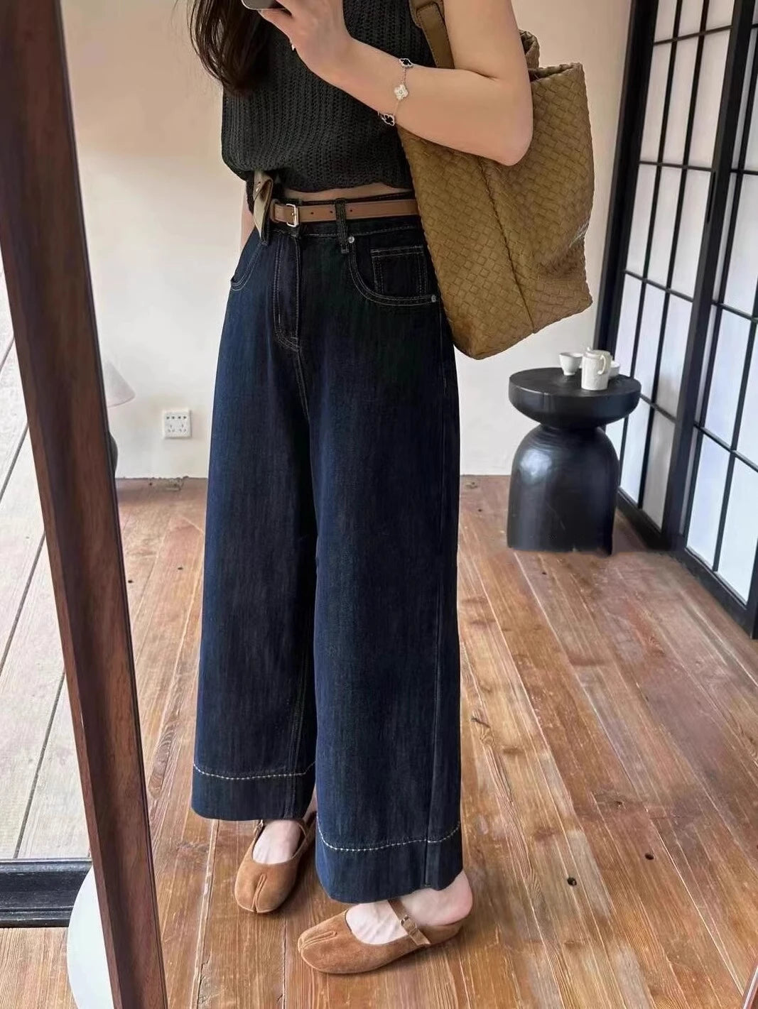 Moteriški Džinsai Tiesaus Kirpimo - Lieknėjantys Kelnės su Varpeliu Rudens