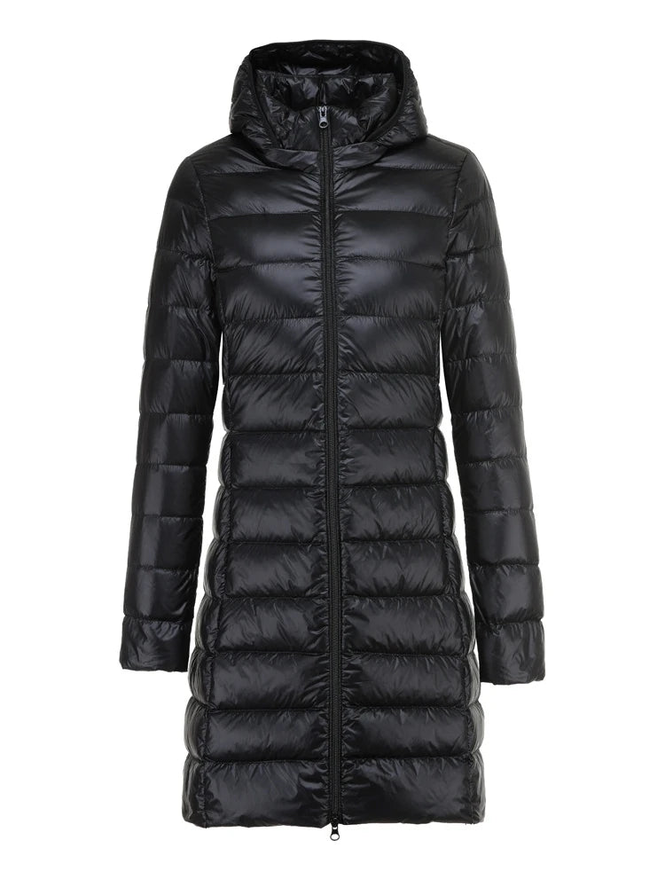 Moteriška Ilga Žieminė Striukė su Gobtuku - Ultra Lengva Pūkinė Striukė