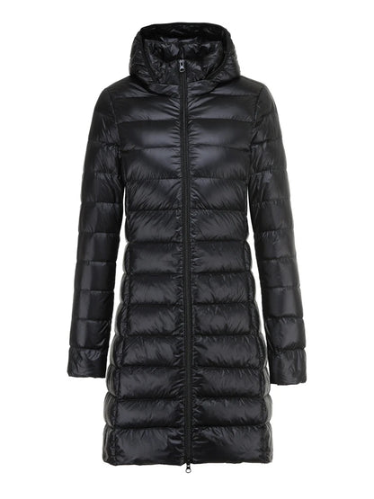 Moteriška Ilga Žieminė Striukė su Gobtuku - Ultra Lengva Pūkinė Striukė