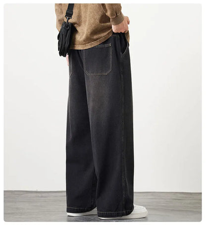 Vyriški Laisvi Baggy Džinsai - Streetwear Stiliaus Plačios Kelnės su Elastingu Liemeniu