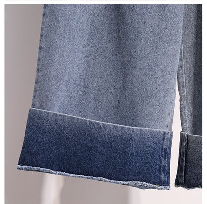 Moteriški Džinsai 2025 Ruduo - Mėlyni Plačių Kojų Aukštu Liemeniu Denim Kelnės