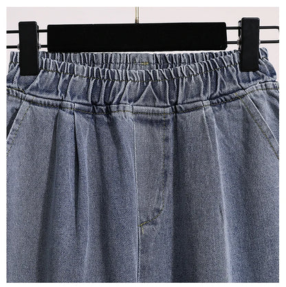 Moteriški Džinsai 2025 Ruduo - Mėlyni Plačių Kojų Aukštu Liemeniu Denim Kelnės