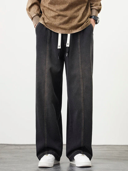 Vyriški Laisvi Baggy Džinsai - Streetwear Stiliaus Plačios Kelnės su Elastingu Liemeniu