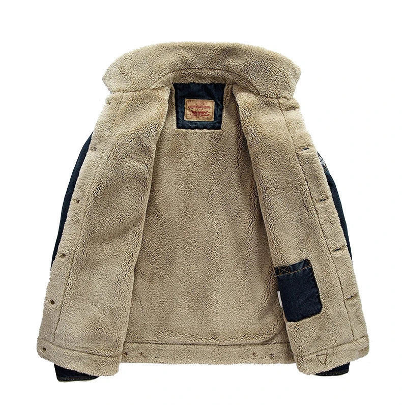 Vyriška Žieminė Džinsinė Striukė su Pūkiniu Pamušalu - Sustiprintas Trucker Modelis