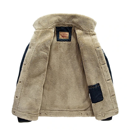 Vyriška Žieminė Džinsinė Striukė su Pūkiniu Pamušalu - Sustiprintas Trucker Modelis