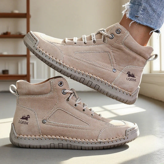 Moterų Odiniai Batai - Stilingi Kulkšnies Aulinukai Rankomis Siūti su Plokščiu Padu