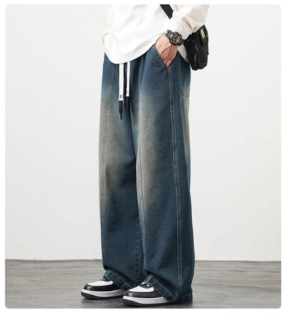 Vyriški Laisvi Baggy Džinsai - Streetwear Stiliaus Plačios Kelnės su Elastingu Liemeniu