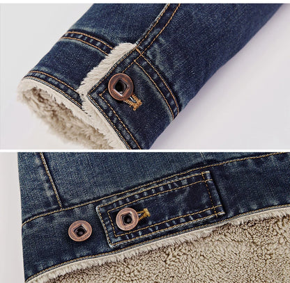 Vyriška Žieminė Džinsinė Striukė su Pūkiniu Pamušalu - Sustiprintas Trucker Modelis