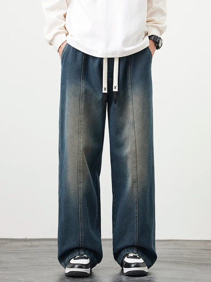 Vyriški Laisvi Baggy Džinsai - Streetwear Stiliaus Plačios Kelnės su Elastingu Liemeniu