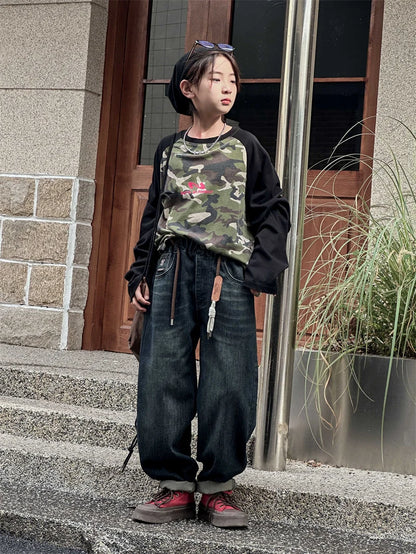 Vaikų Baggy Džinsai Paaugliams - Distressed Retro Stiliaus Denim Kelnės