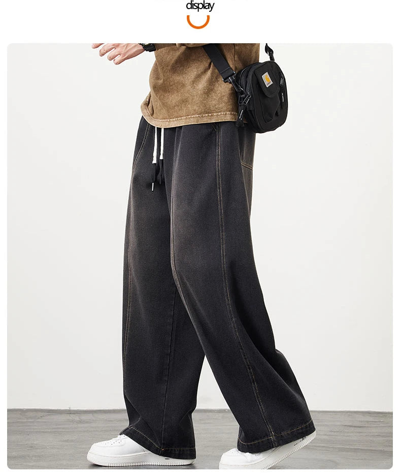 Vyriški Laisvi Baggy Džinsai - Streetwear Stiliaus Plačios Kelnės su Elastingu Liemeniu