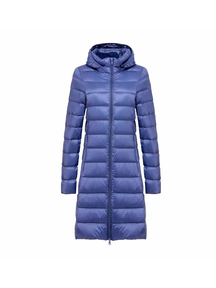 Moteriška Ilga Žieminė Striukė su Gobtuku - Ultra Lengva Pūkinė Striukė