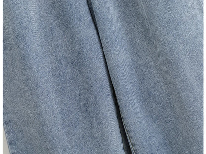 Moterų Aukštu Liemeniu Platus Džinsai -  Wide Leg Denim Kelnės