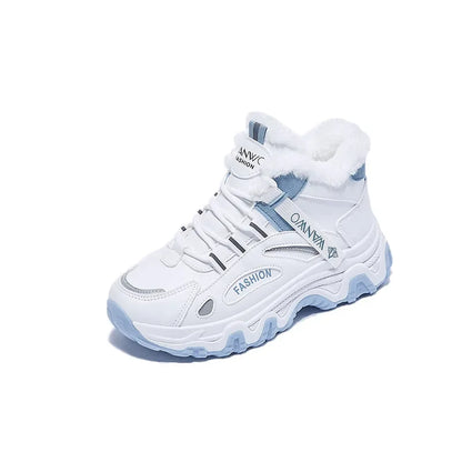 Moteriški Balti Žieminiai Sportiniai Batai - Aukšti su Pliušiniu Pamušalu ir Masyviu Padu