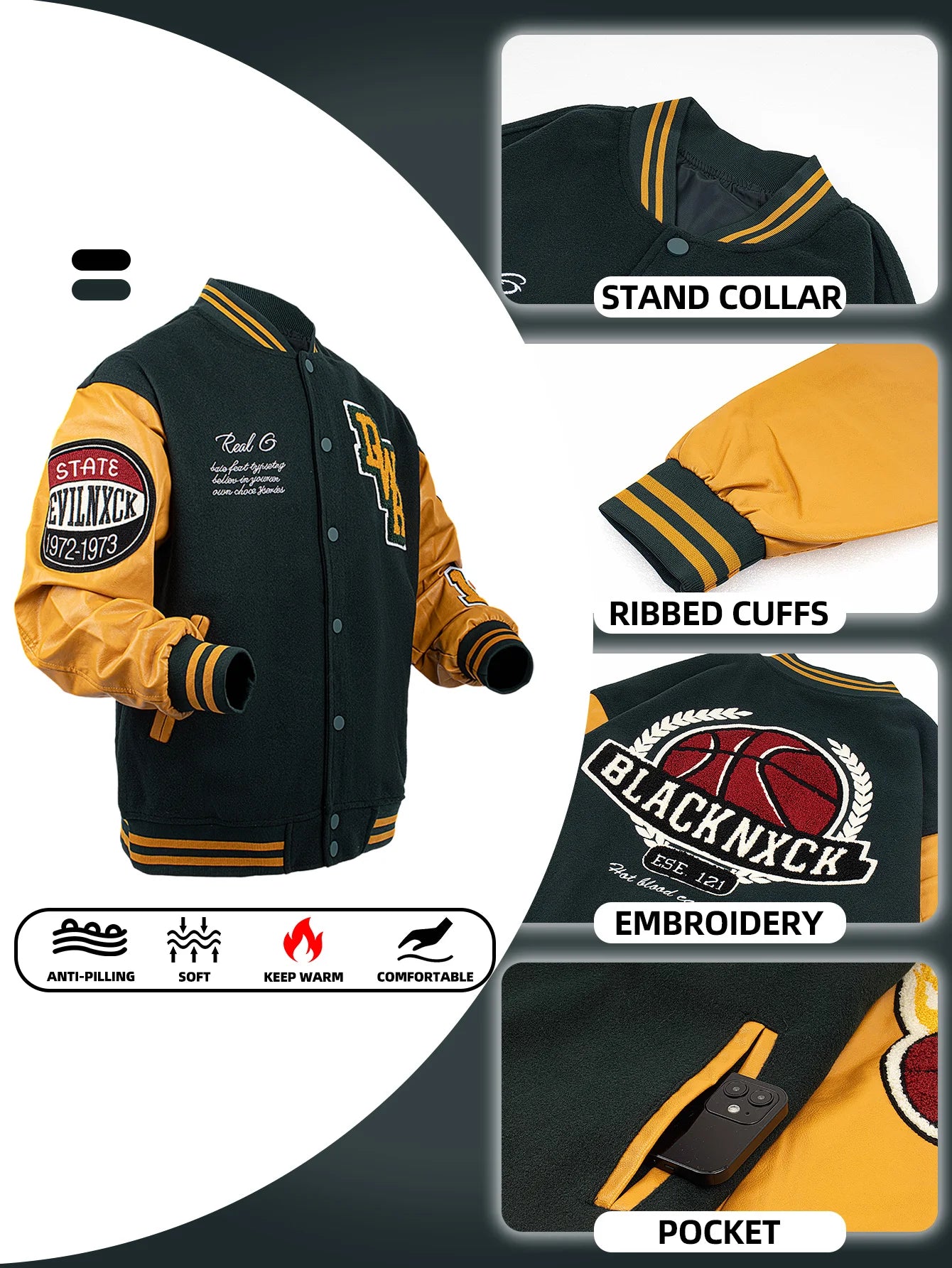 Vyriška Bomber Striukė - Siuvinėta Varsity Motociklininkų Striukė